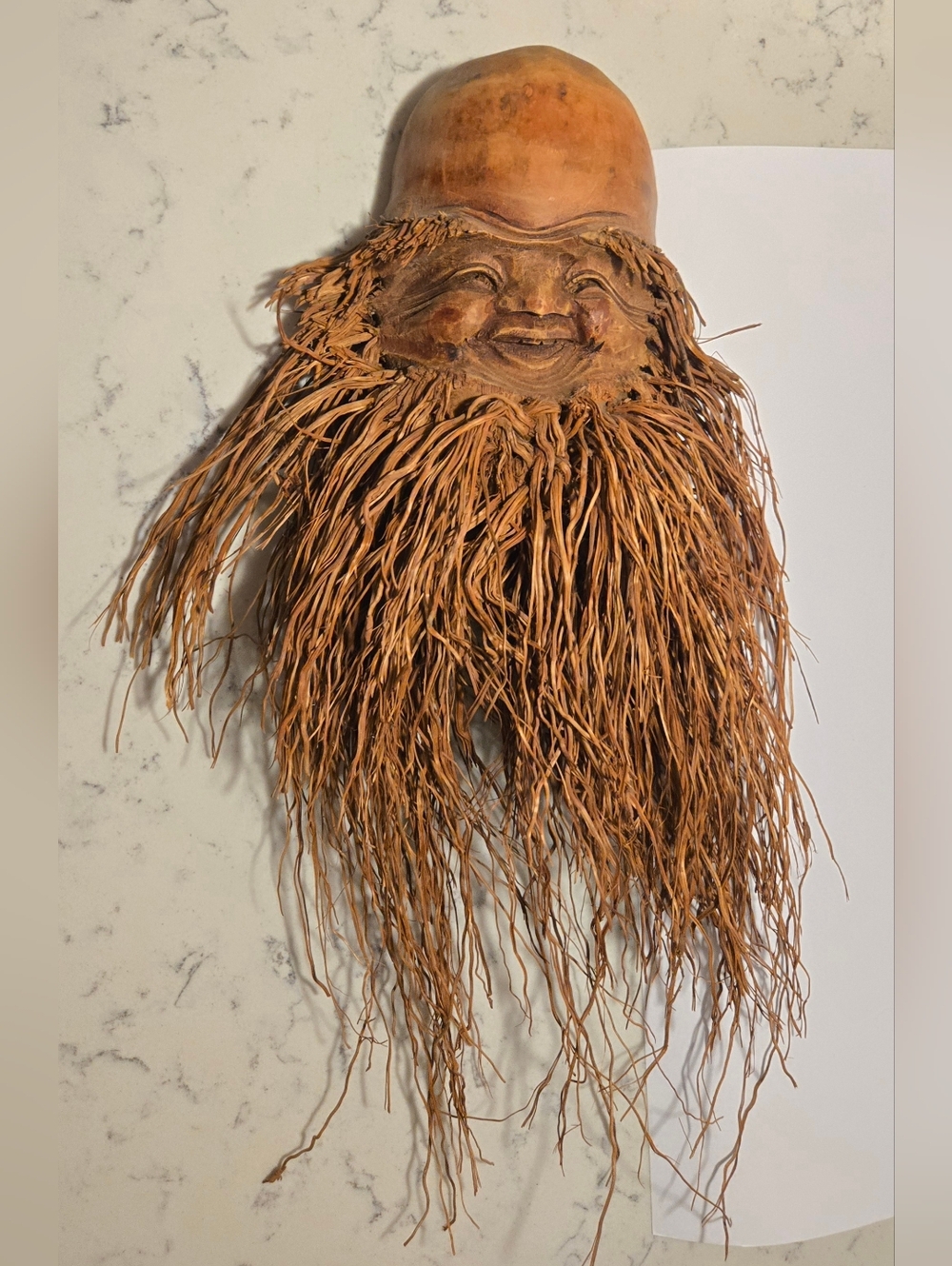 Handcrafted Rustic Smiling Face Wall Hanging with Long Natural Fiber Beard